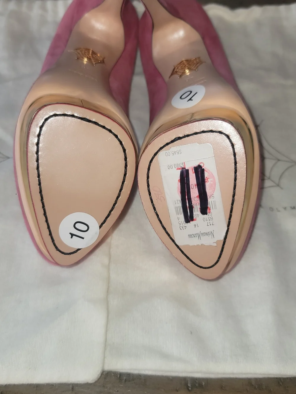Charlotte Olympia Dolly Pink Suede Platform Pump w/ Gold Platform Wmns Sz 10/40